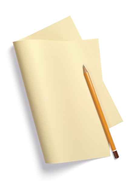 Yellow sheet of paper, folded in half on white