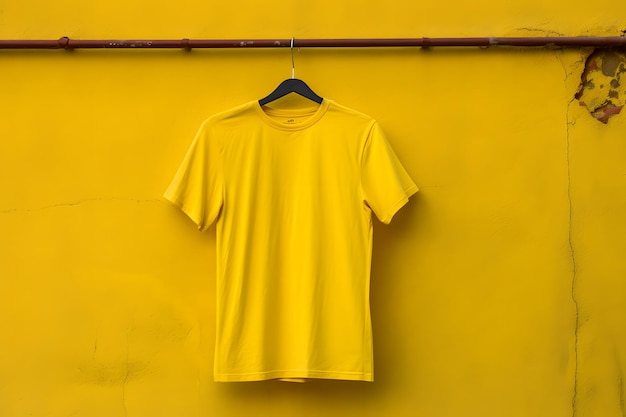 Foto una camicia gialla appesa a un appendiabiti con un tag blu