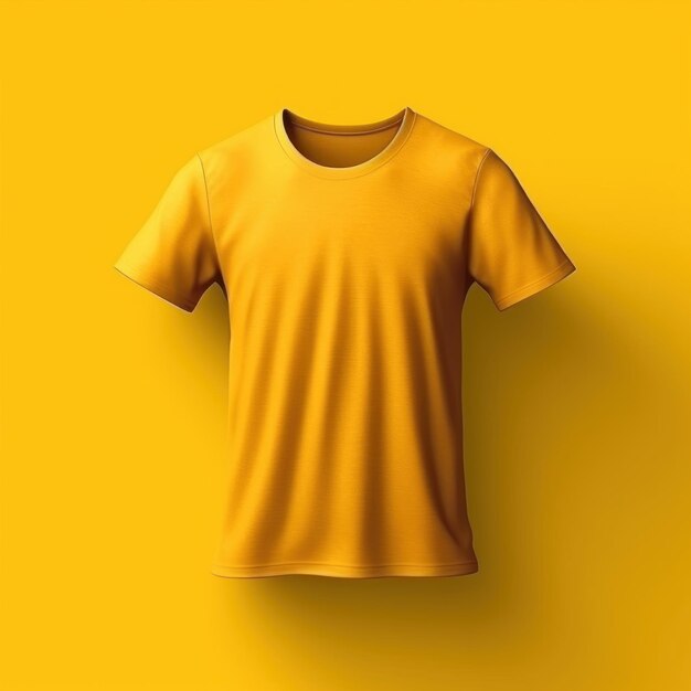 A yellow shirt with a white collar that says