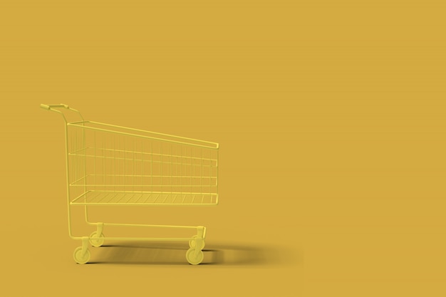 Yellow shop cart on a yellow background abstract image