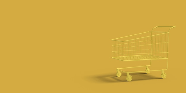 Yellow shop cart on a yellow background