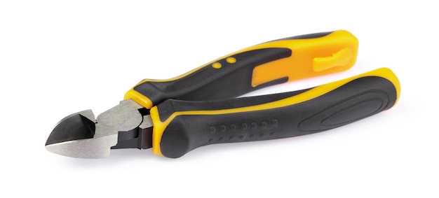 yellow side cutting pliers isolated on a white background