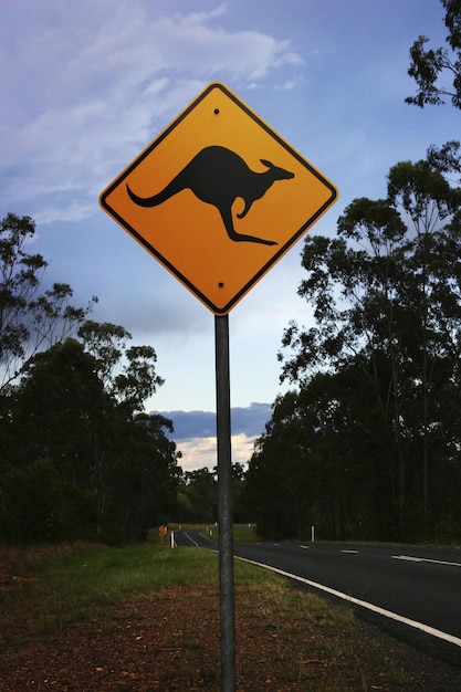 Photo a yellow sign with a kangaroo on it