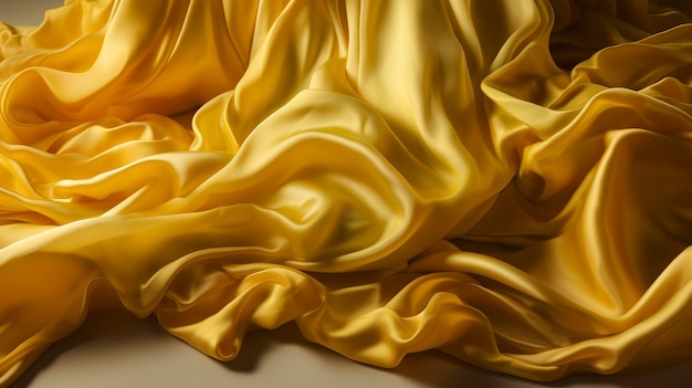 Yellow silk fabric background texture or background stock fotoraf in the style of trompel'oeil folds emmanuelle moureaux alberto seveso flowing fabrics close up shots generate ai