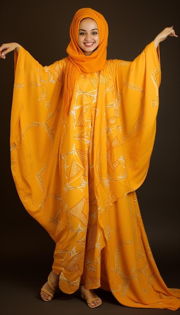Photo a yellow silk scarf with a pattern of the design on it
