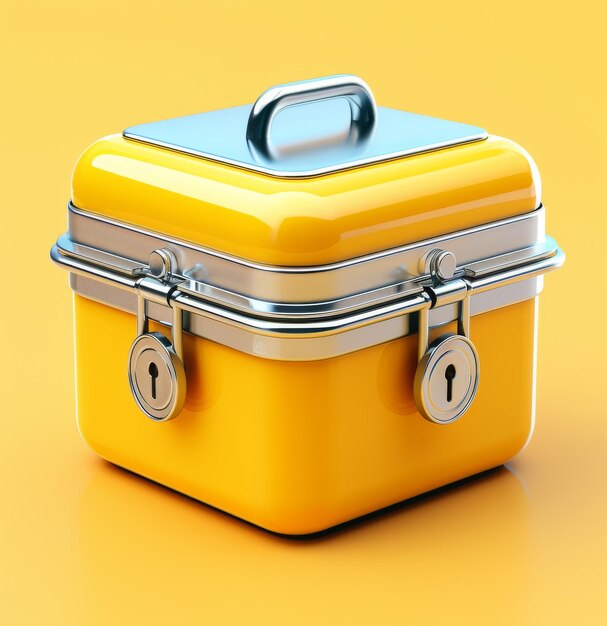 Foto lunch box giallo e argento su sfondo giallo