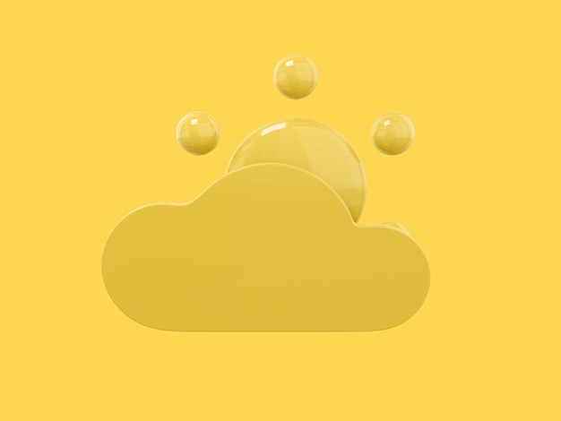 Yellow single color cartoon sun behind cloud front view on yellow monochrome background Minimalistic design object 3d rendering icon ui ux interface element