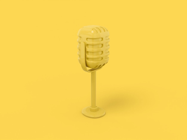 Yellow single color vintage microphone on a yellow monochrome background Minimalistic design object 3d rendering icon ui ux interface element