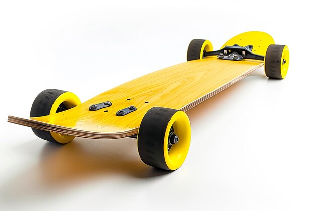 Photo a yellow skateboard with a yellow wheel that says  the top