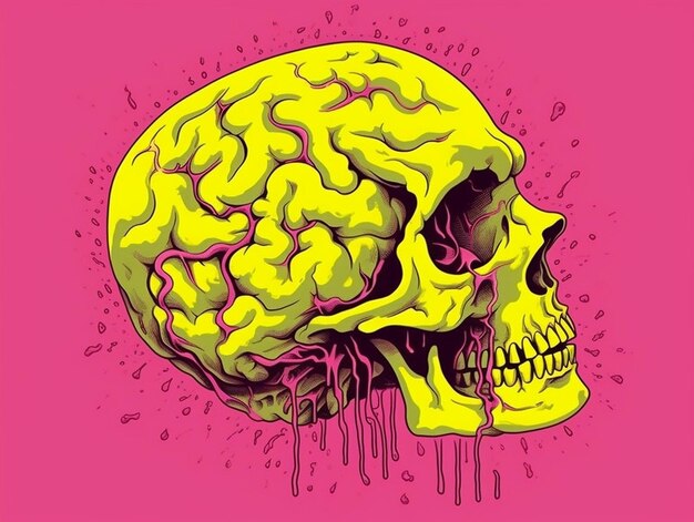 a yellow skull with the words " brain " on it.