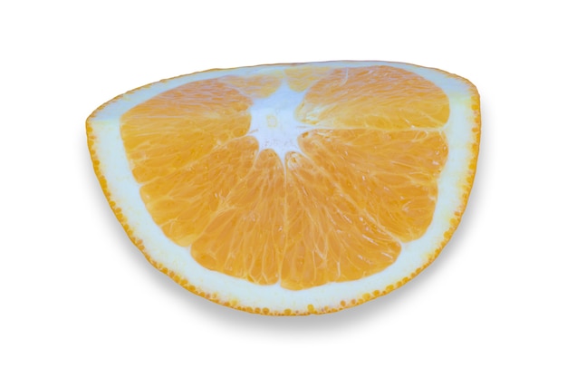 Photo yellow sliced orange on white