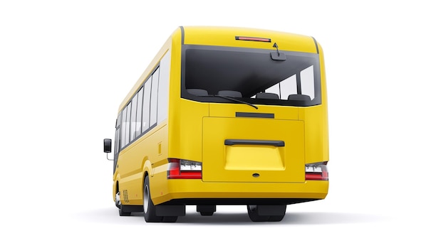 Yellow Small bus for urban and suburban for travel Car with empty body for design and advertising 3d illustration