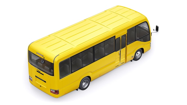 Photo yellow small bus for urban and suburban for travel car with empty body for design and advertising