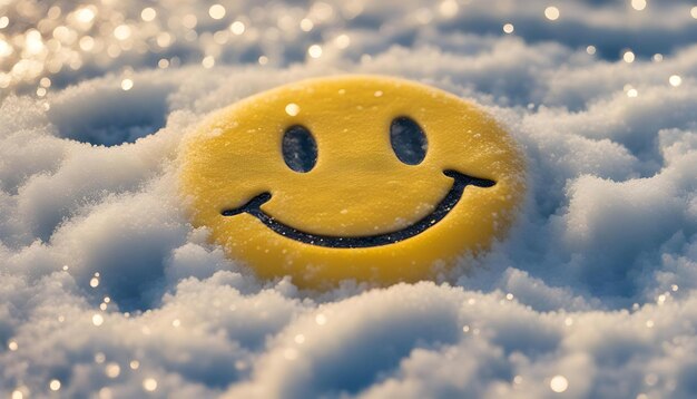 Yellow smile emoji in the middle of snow