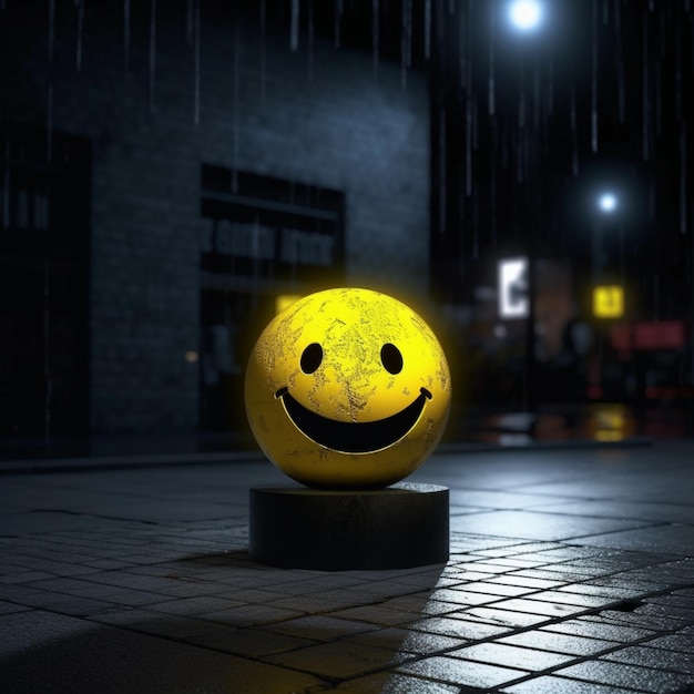 A yellow smiley ball with a smiley face on it