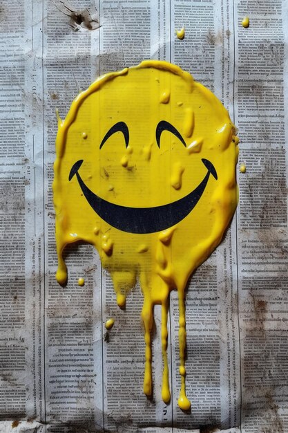 Желтое улыбающееся лицо покрыто желтой краской и имеет улыбательное лицо на нем.