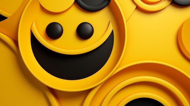 A yellow smiley face is surrounded by black circles