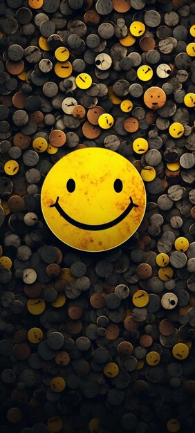 yellow smiley face surrounded by lots of coins generative ai