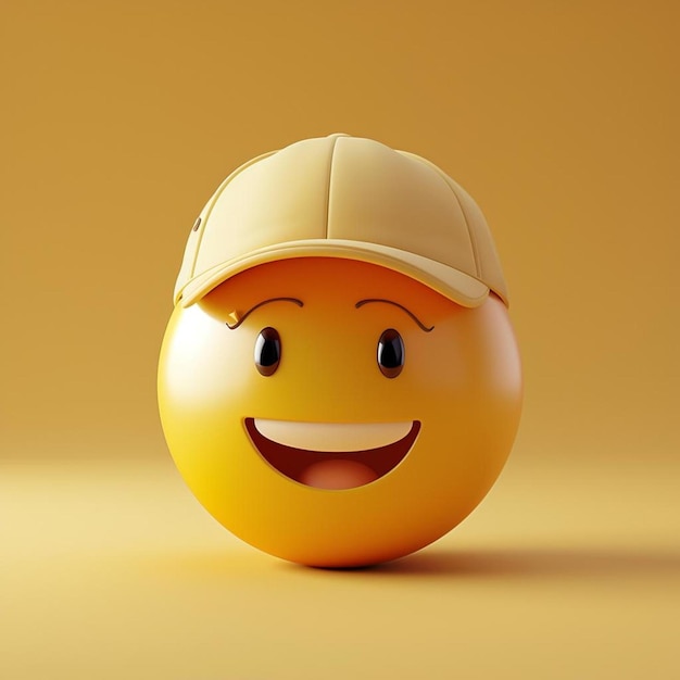 a yellow smiley face wearing a baseball cap