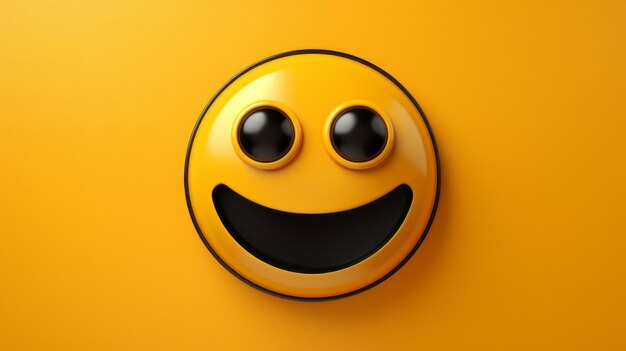 A yellow smiley face with black eyes on an orange background