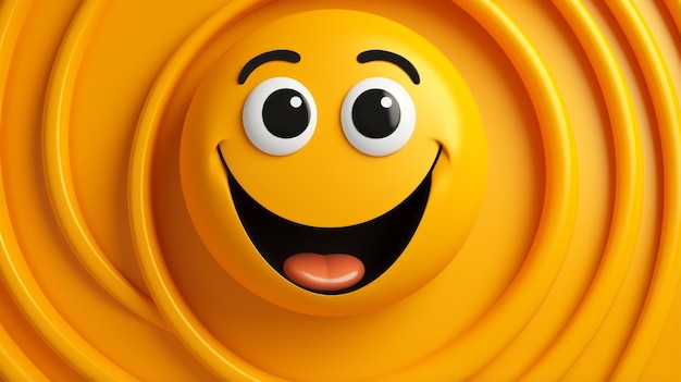 A yellow smiley face with a happy expression on an orange background