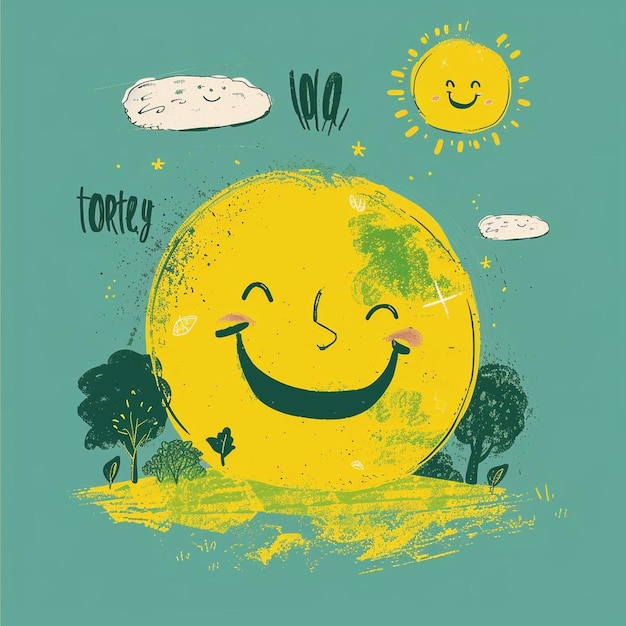 Photo a yellow smiley face with a sun in the background