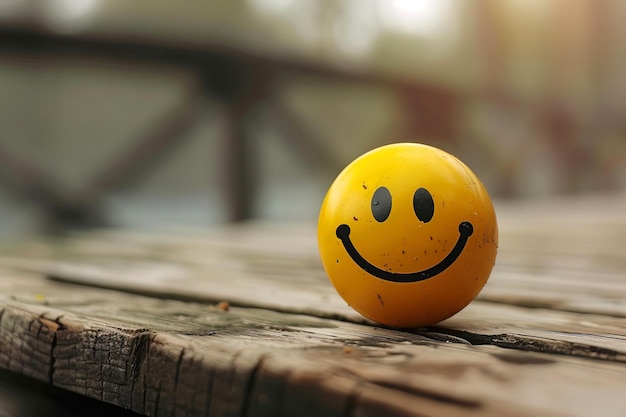 Yellow smiley on wooden surface