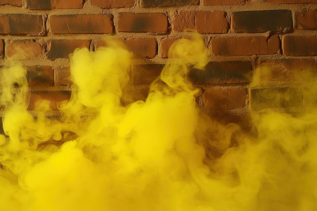 Yellow smoke against a brick wall