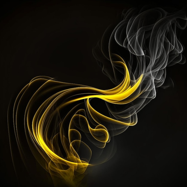 Yellow smoke twirling on black background