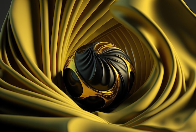 Yellow smooth silk and sphere with liquid pattern backgroud Generative AI