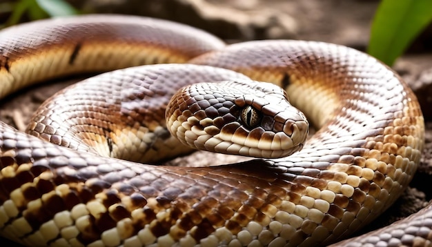 Photo a yellow snake with a red stripe on its head