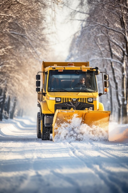 yellow snow plow cleaning a road