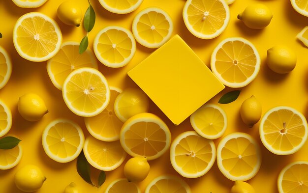 A yellow soap with a slice of lemon on it