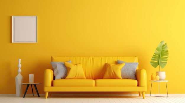 Желтый диван в светлой гостиной