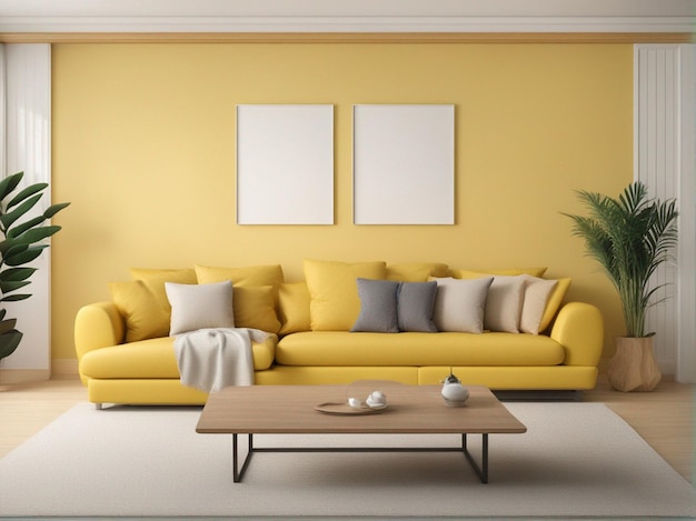 A yellow sofa in living room