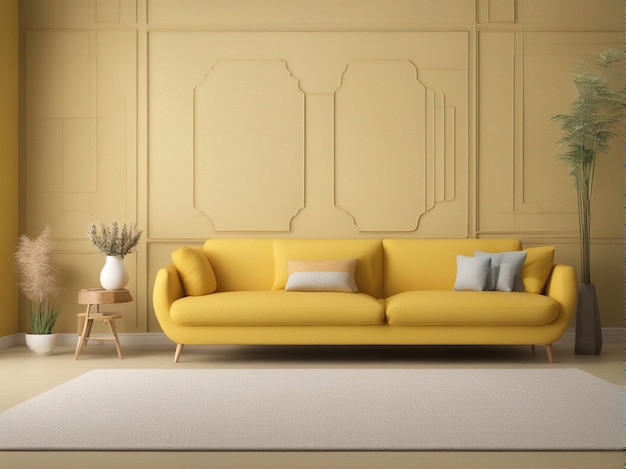 A yellow sofa in living room