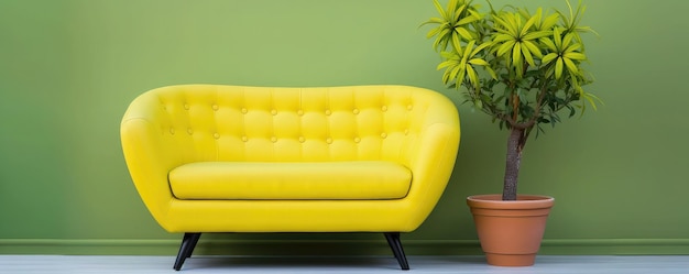 Yellow sofa and plant