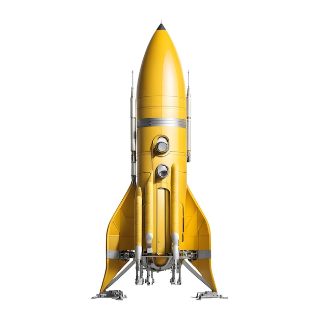 Yellow space rocket isolated on white background