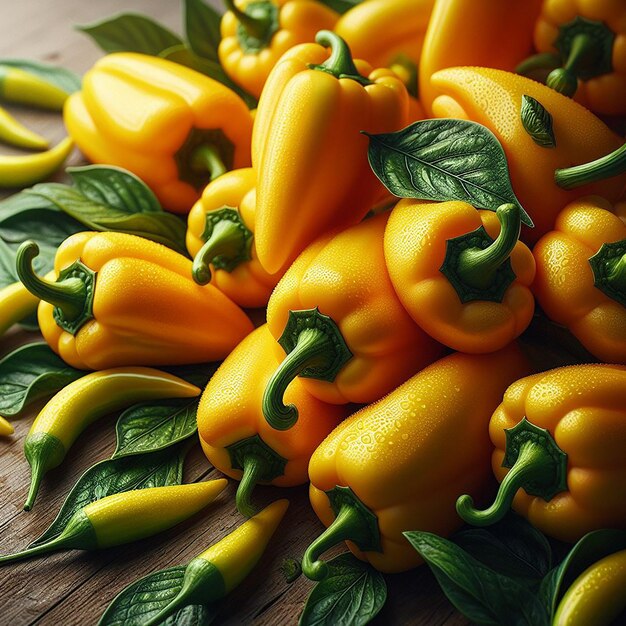 Foto peperoncini piccanti gialli vista ravvicinata ai capsicum generati