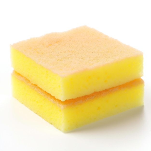 Yellow sponge on a white background isolate closeup