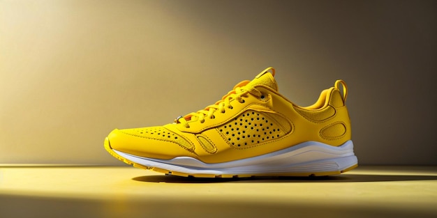 Желтые спортивные туфли с элегантным дизайном.