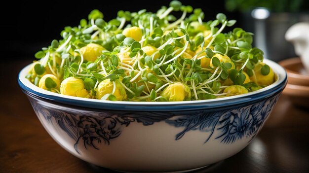 Yellow sprouts filled with white bowl