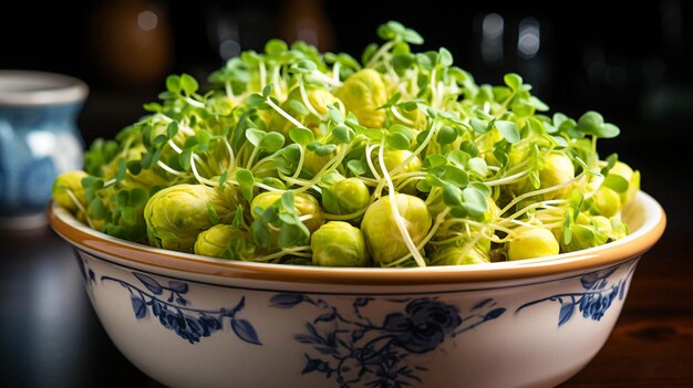 Yellow sprouts filled with white bowl