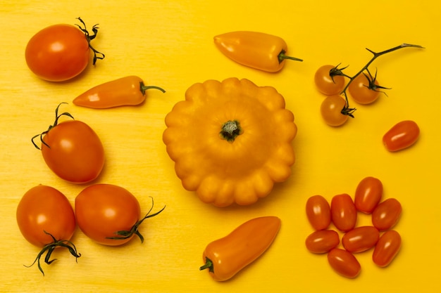 Yellow squash and peppers tomato sprigs