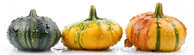 A yellow squash with green and yellow stripes