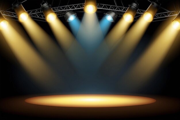 Yellow stage lighting background with spotlight vector illustration