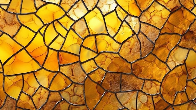 Yellow stained glass panel metal background gold Generative Ai