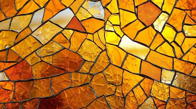 Yellow stained glass panel metal background gold Generative Ai