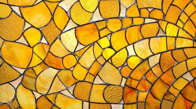 Yellow stained glass panel metal background gold Generative Ai