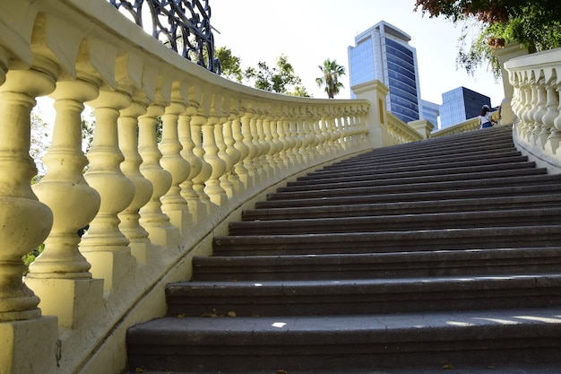 Yellow staircase in Santa Lucia park in Santiago Chile